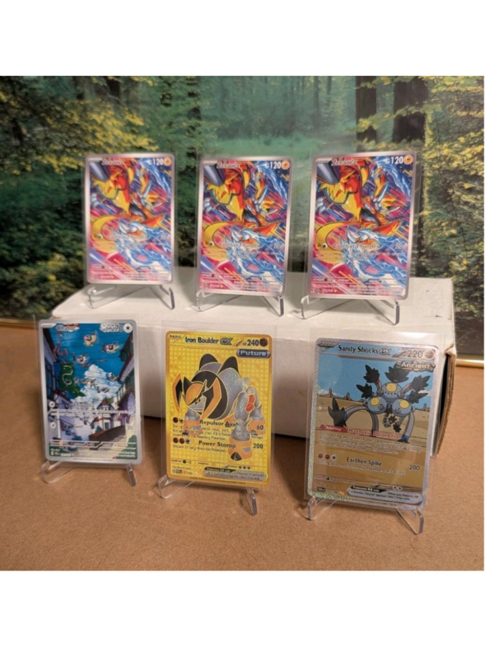 6 Pokémon Card Lot Zeraora (x3), Chatot Illustration Rare, Iron Boulder ex +